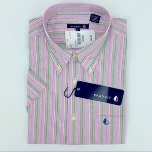 Seaport Vertical Stripe Striped Pink Green Button Down Shirt Men’s L